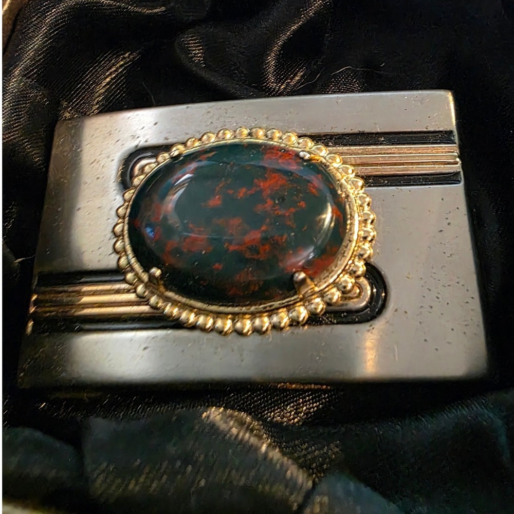 Vintage Bloodstone Belt Buckle Mixed Metal Western